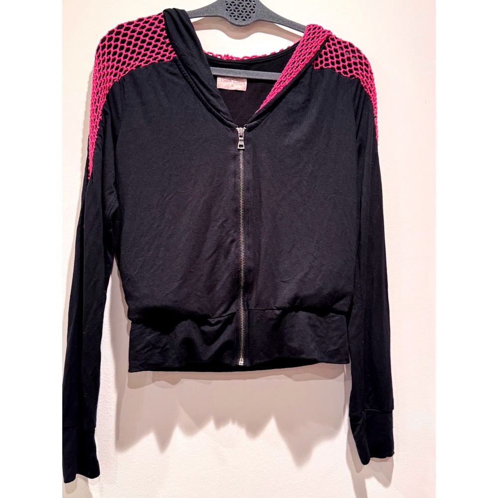 Beach Bunny Y2K Black Pink Crochet Tracksuit Low Rise Scrunch Flare Hoodie Set - Picture 2 of 9